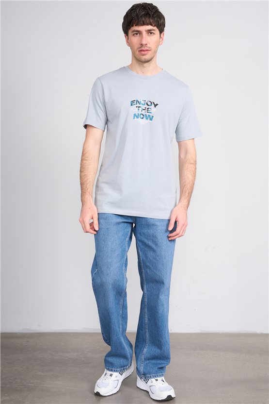 Çetinkaya Mentality 4646 Bisiklet Yaka Regular Baskılı T-shirt Açık Gri