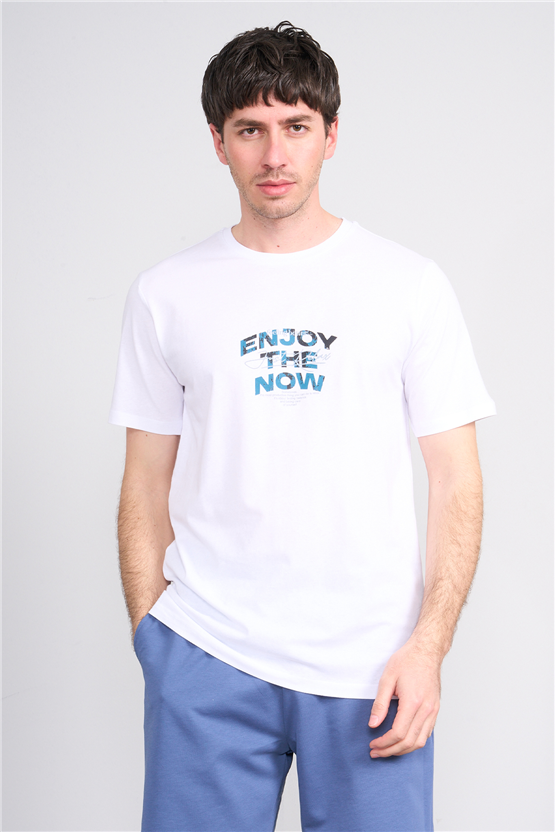 Çetinkaya Mentality 4646 Bisiklet Yaka Regular Baskılı T-shirt Beyaz