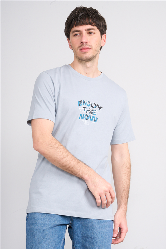 Çetinkaya Mentality 4646 Bisiklet Yaka Regular Baskılı T-shirt Açık Gri