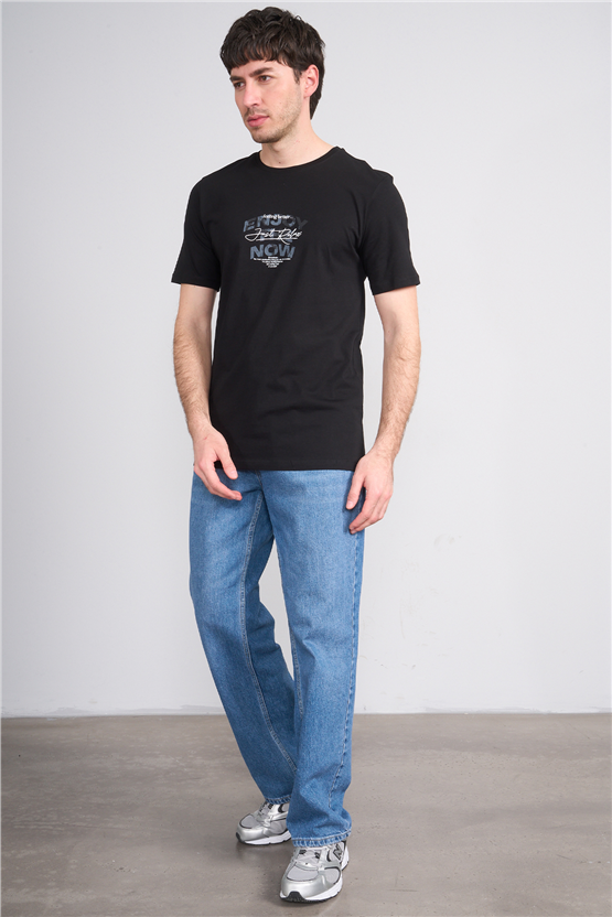 Çetinkaya Mentality 4646 Bisiklet Yaka Regular Baskılı T-shirt Siyah