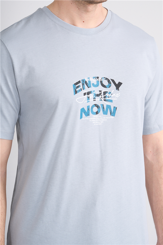 Çetinkaya Mentality 4646 Bisiklet Yaka Regular Baskılı T-shirt Açık Gri