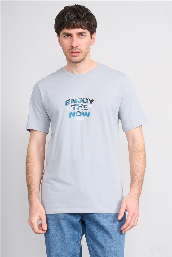 Çetinkaya Mentality 4646 Bisiklet Yaka Regular Baskılı T-shirt Açık Gri