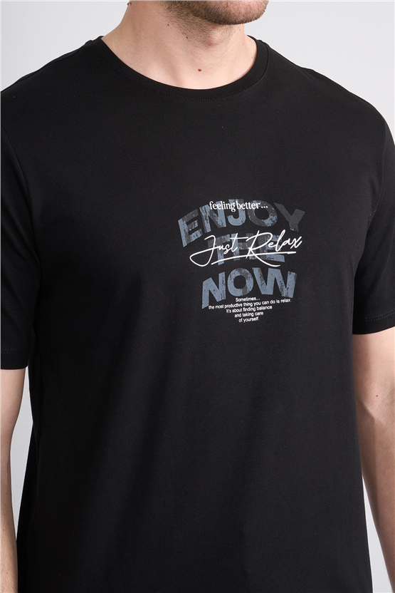 Çetinkaya Mentality 4646 Bisiklet Yaka Regular Baskılı T-shirt Siyah