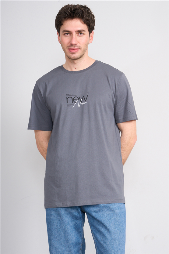 Çetinkaya Mentality 4647 Bisiklet Yaka Regular Baskılı T-shirt Koyu Gri