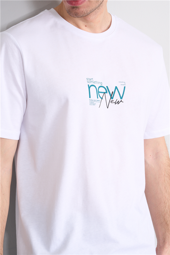 Çetinkaya Mentality 4647 Bisiklet Yaka Regular Baskılı T-shirt Beyaz