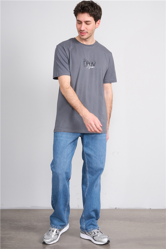 Çetinkaya Mentality 4647 Bisiklet Yaka Regular Baskılı T-shirt Koyu Gri