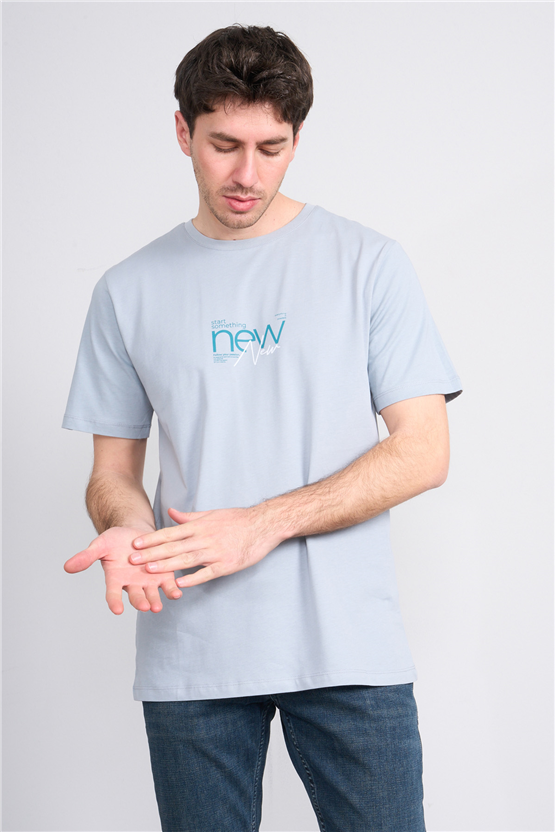 Çetinkaya Mentality 4647 Bisiklet Yaka Regular Baskılı T-shirt Açık Gri