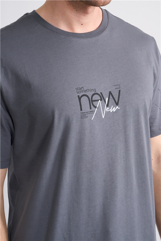 Çetinkaya Mentality 4647 Bisiklet Yaka Regular Baskılı T-shirt Koyu Gri