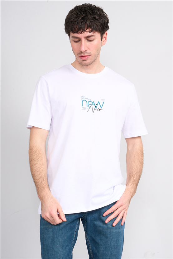 Çetinkaya Mentality 4647 Bisiklet Yaka Regular Baskılı T-shirt Beyaz
