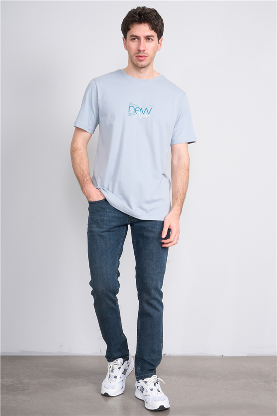 Çetinkaya Mentality 4647 Bisiklet Yaka Regular Baskılı T-shirt Açık Gri