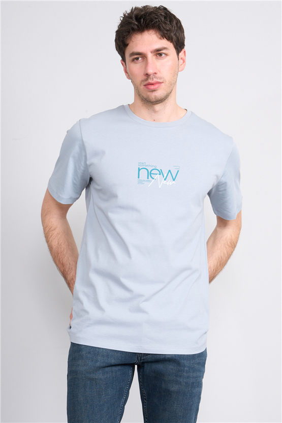 Çetinkaya Mentality 4647 Bisiklet Yaka Regular Baskılı T-shirt Açık Gri