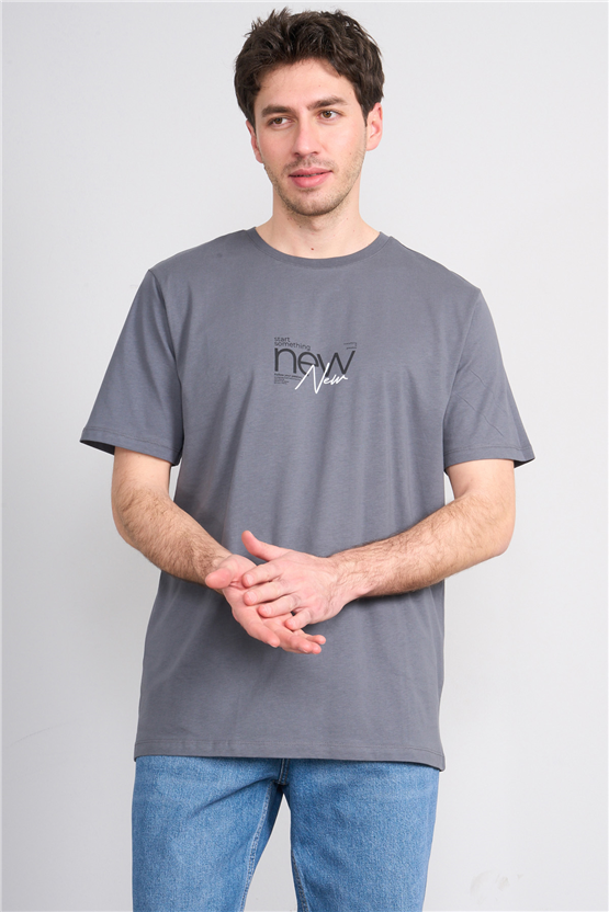 Çetinkaya Mentality 4647 Bisiklet Yaka Regular Baskılı T-shirt Koyu Gri