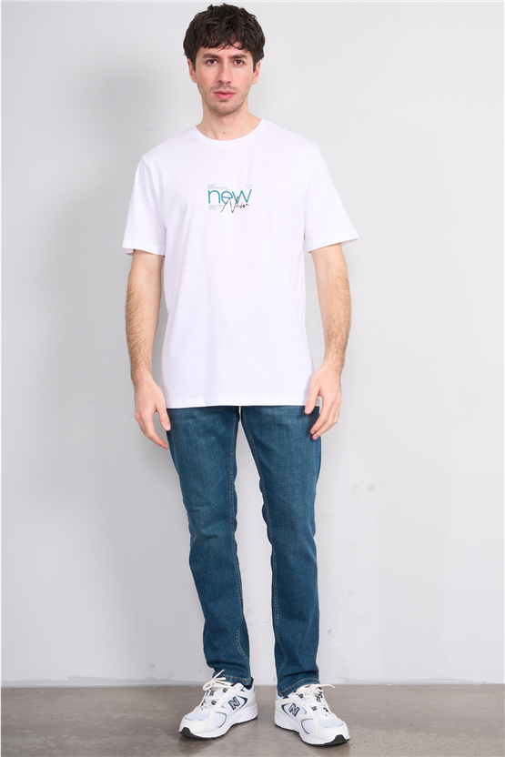 Çetinkaya Mentality 4647 Bisiklet Yaka Regular Baskılı T-shirt Beyaz