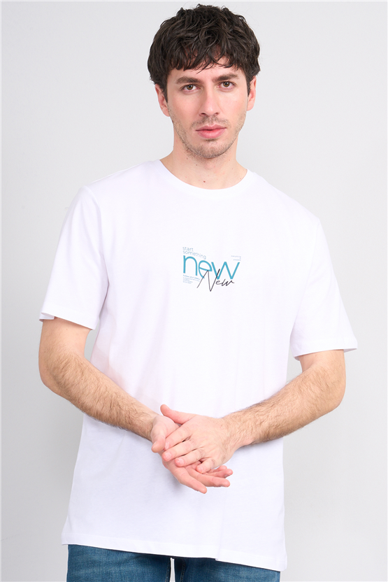 Çetinkaya Mentality 4647 Bisiklet Yaka Regular Baskılı T-shirt Beyaz