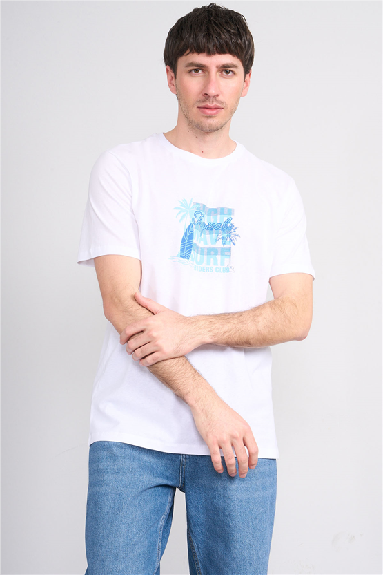 Çetinkaya Mentality 4649 Bisiklet Yaka Regular Baskılı T-shirt Beyaz