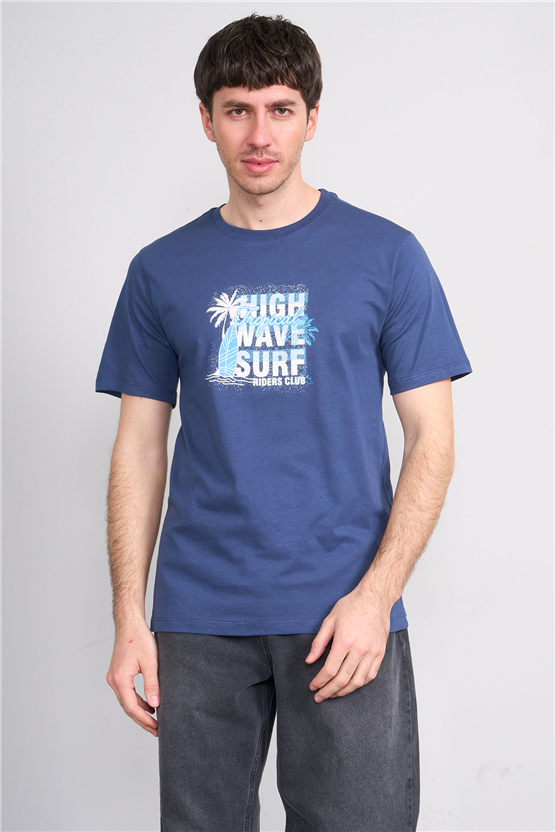 Çetinkaya Mentality 4649 Bisiklet Yaka Regular Baskılı T-shirt İndigo