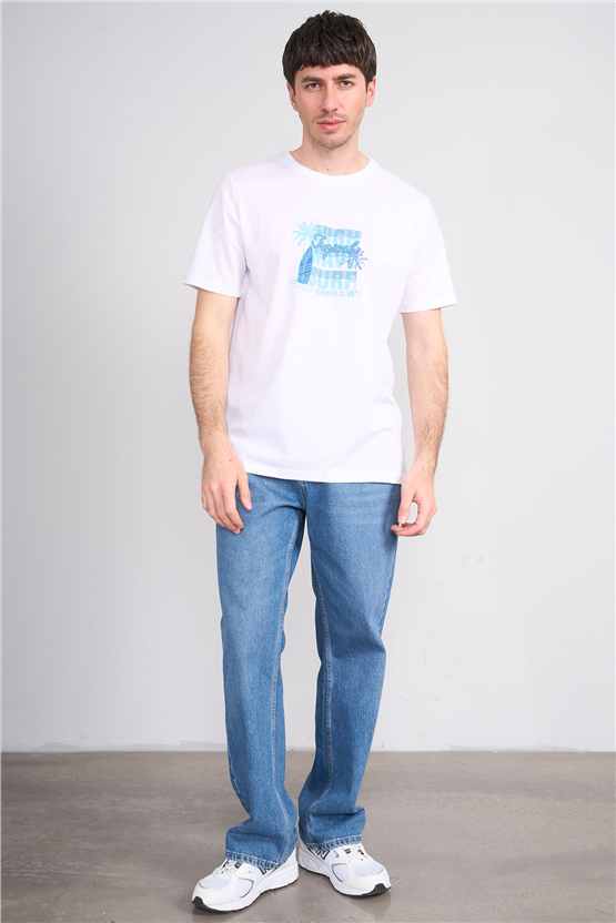 Çetinkaya Mentality 4649 Bisiklet Yaka Regular Baskılı T-shirt Beyaz