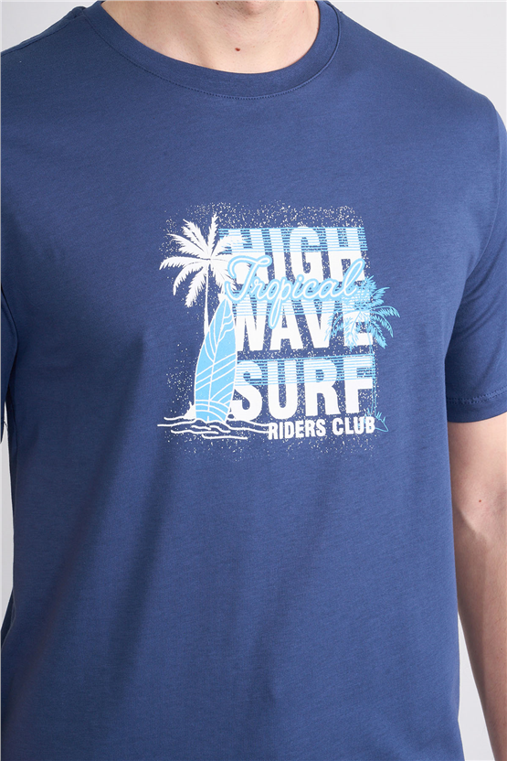 Çetinkaya Mentality 4649 Bisiklet Yaka Regular Baskılı T-shirt İndigo