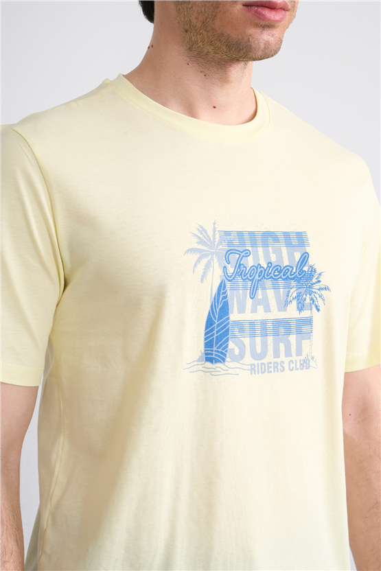Çetinkaya Mentality 4649 Bisiklet Yaka Regular Baskılı T-shirt Uçuk Sarı