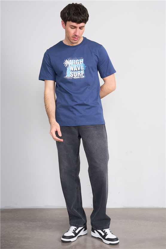 Çetinkaya Mentality 4649 Bisiklet Yaka Regular Baskılı T-shirt İndigo