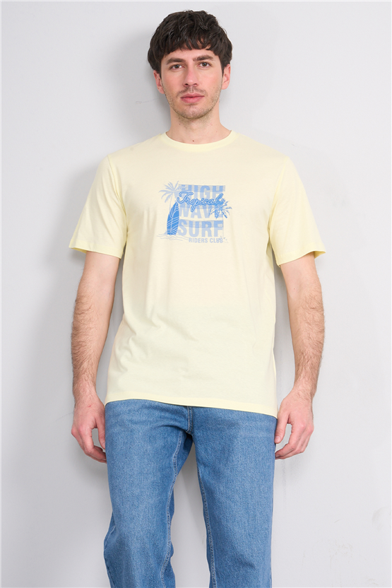 Çetinkaya Mentality 4649 Bisiklet Yaka Regular Baskılı T-shirt Uçuk Sarı