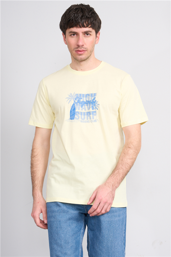 Çetinkaya Mentality 4649 Bisiklet Yaka Regular Baskılı T-shirt Uçuk Sarı