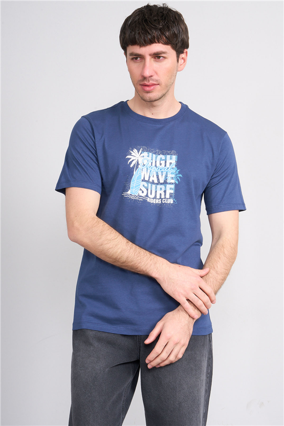 Çetinkaya Mentality 4649 Bisiklet Yaka Regular Baskılı T-shirt İndigo
