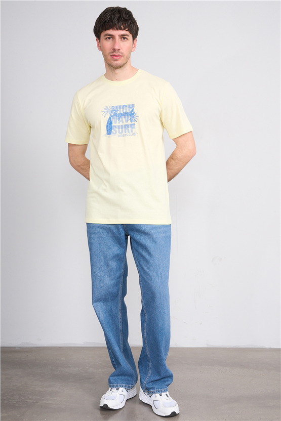 Çetinkaya Mentality 4649 Bisiklet Yaka Regular Baskılı T-shirt Uçuk Sarı