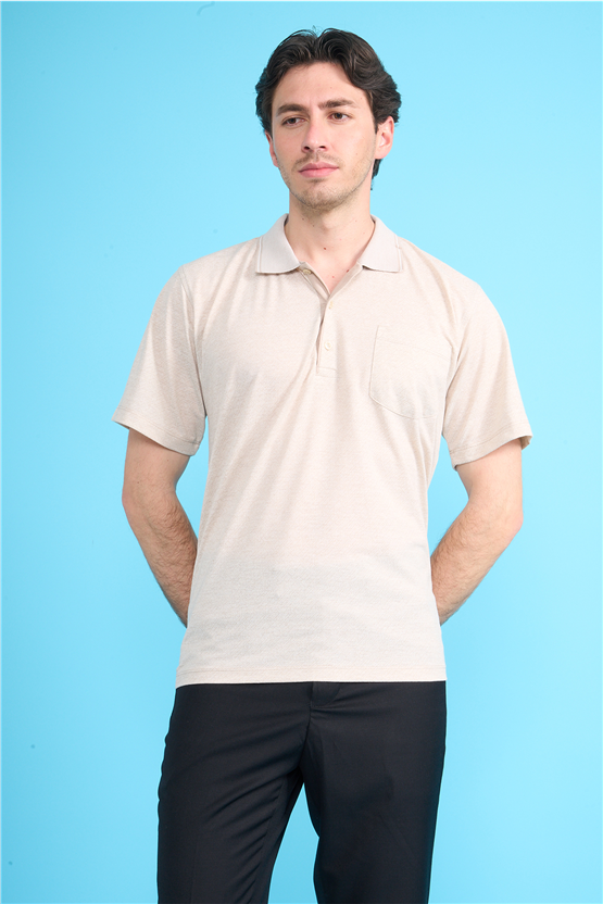 Çetinkaya Mentality 4706 Polo Yaka Regular Ringel Jakar T-shirt Bej