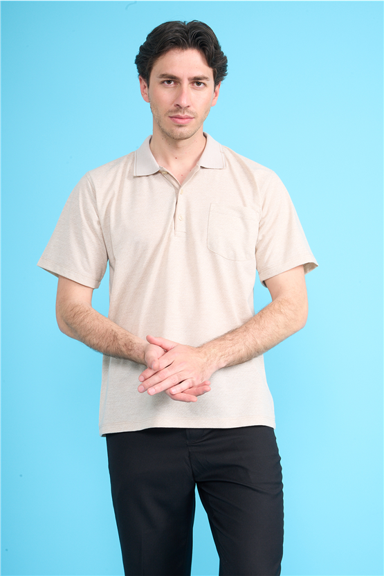 Çetinkaya Mentality 4706 Polo Yaka Regular Ringel Jakar T-shirt Bej
