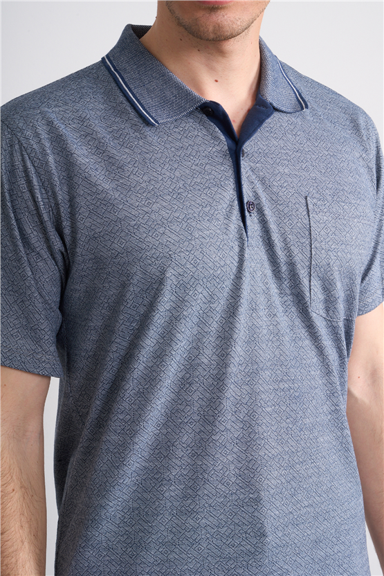 Çetinkaya Mentality 4706 Polo Yaka Regular Ringel Jakar T-shirt Lacivert - Beyaz