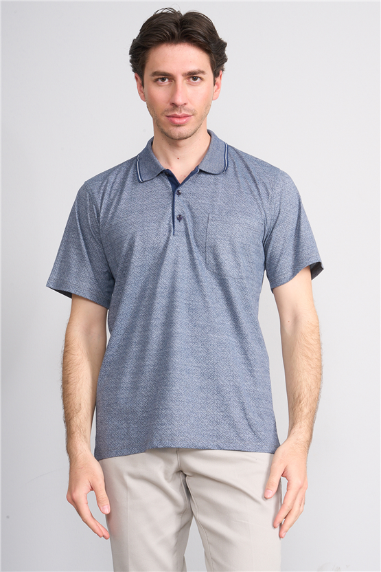 Çetinkaya Mentality 4706 Polo Yaka Regular Ringel Jakar T-shirt Lacivert - Beyaz