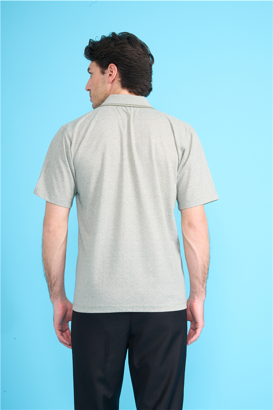 Çetinkaya Mentality 4706 Polo Yaka Regular Ringel Jakar T-shirt Haki - Beyaz
