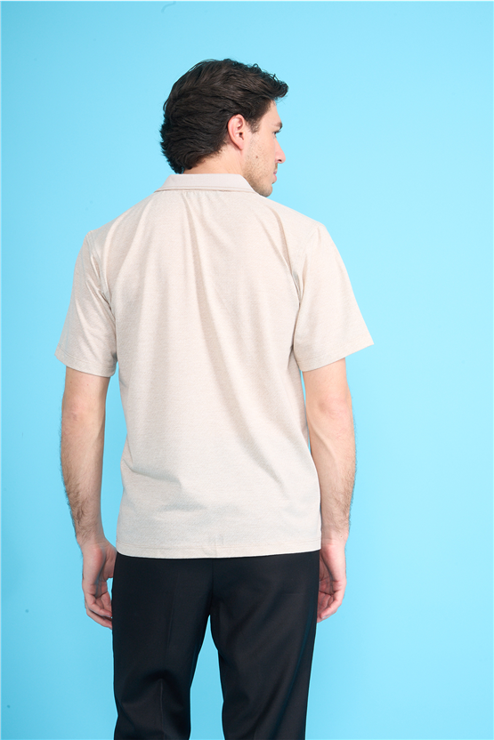 Çetinkaya Mentality 4706 Polo Yaka Regular Ringel Jakar T-shirt Bej