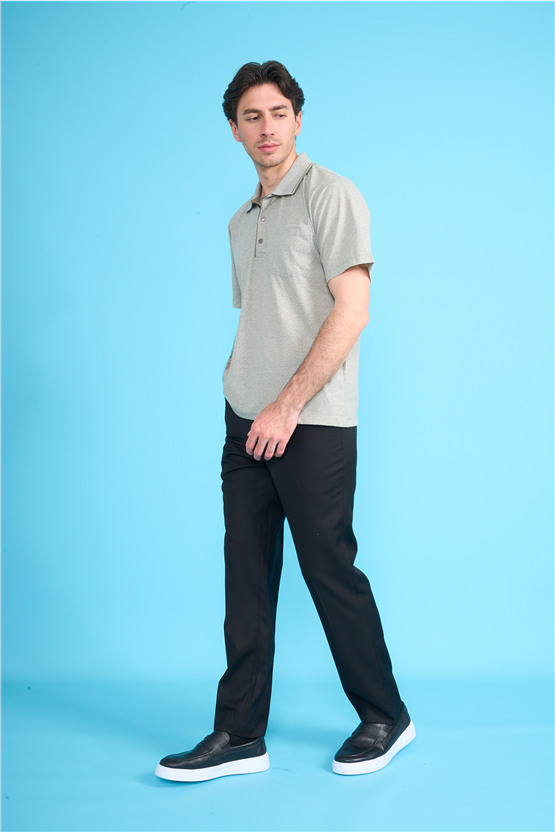 Çetinkaya Mentality 4706 Polo Yaka Regular Ringel Jakar T-shirt Haki - Beyaz