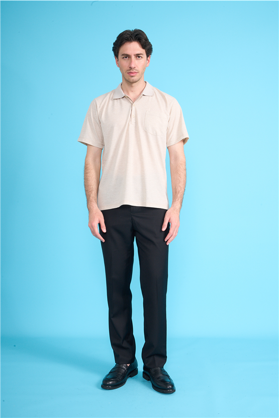 Çetinkaya Mentality 4706 Polo Yaka Regular Ringel Jakar T-shirt Bej
