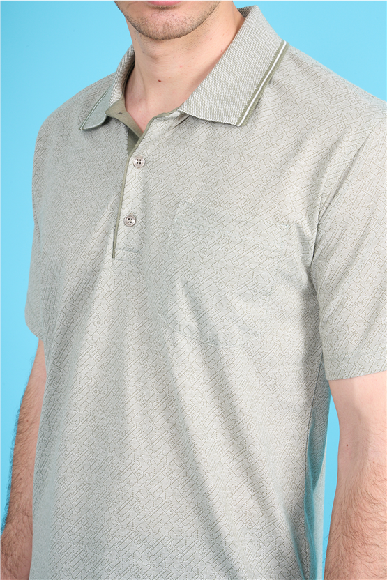 Çetinkaya Mentality 4706 Polo Yaka Regular Ringel Jakar T-shirt Haki - Beyaz