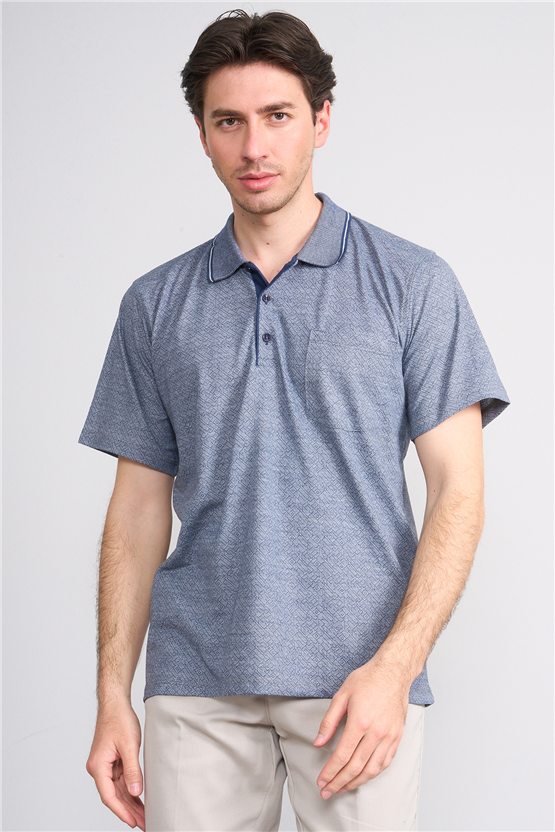 Çetinkaya Mentality 4706 Polo Yaka Regular Ringel Jakar T-shirt Lacivert - Beyaz