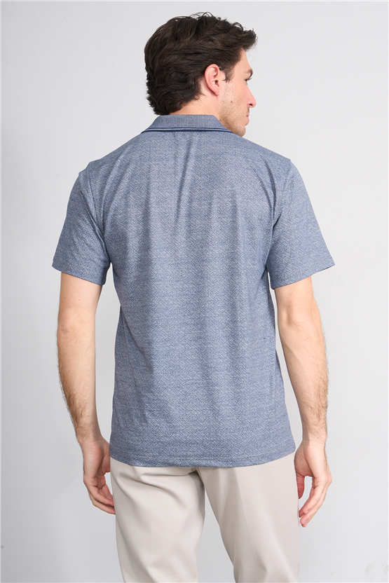 Çetinkaya Mentality 4706 Polo Yaka Regular Ringel Jakar T-shirt Lacivert - Beyaz