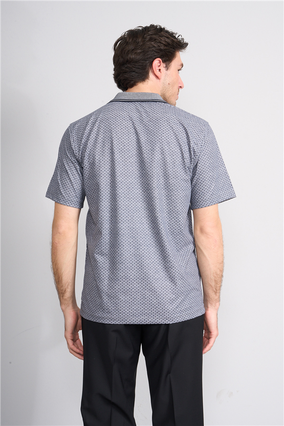 Çetinkaya Mentality 4707 Polo Yaka Regular Ringel Jakar T-shirt Lacivert - Beyaz