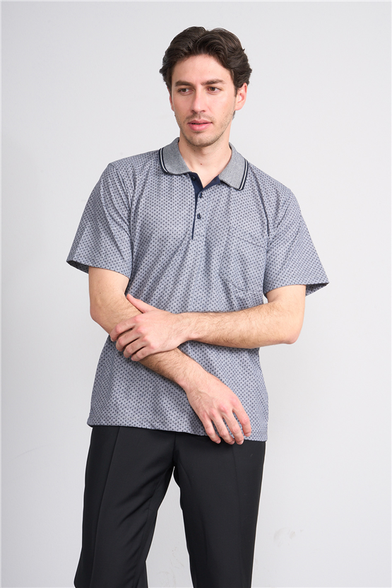 Çetinkaya Mentality 4707 Polo Yaka Regular Ringel Jakar T-shirt Lacivert - Beyaz