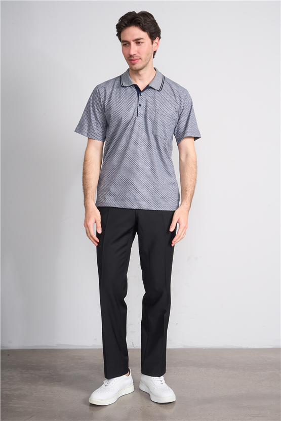 Çetinkaya Mentality 4707 Polo Yaka Regular Ringel Jakar T-shirt Lacivert - Beyaz