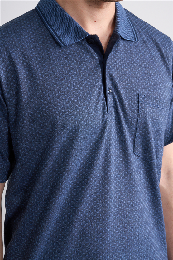 Çetinkaya Mentality 4707 Polo Yaka Regular Ringel Jakar T-shirt Lacivert - Açık İndigo
