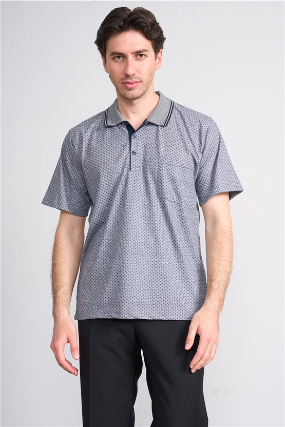 Çetinkaya Mentality 4707 Polo Yaka Regular Ringel Jakar T-shirt Lacivert - Beyaz