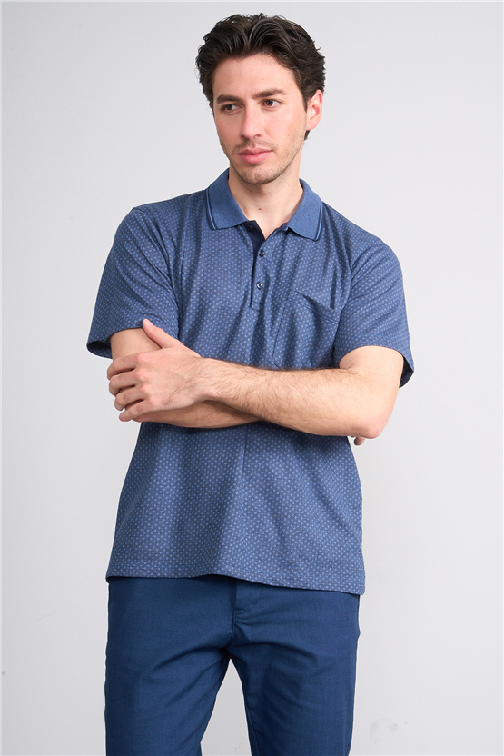 Çetinkaya Mentality 4707 Polo Yaka Regular Ringel Jakar T-shirt Lacivert - Açık İndigo