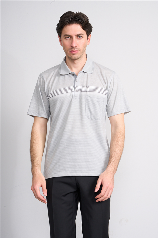 Çetinkaya Mentality 4712 Polo Yaka Regular Ringel Jakar T-shirt Gri