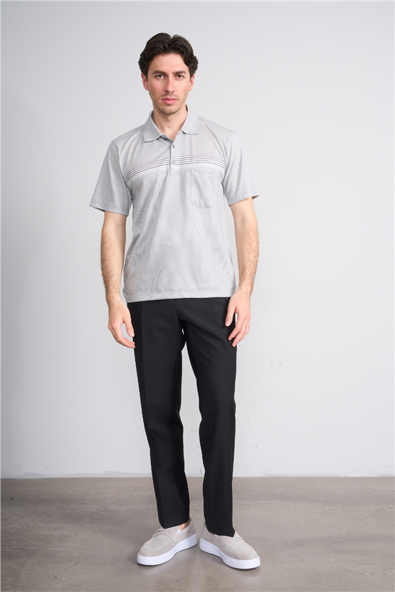 Çetinkaya Mentality 4712 Polo Yaka Regular Ringel Jakar T-shirt Gri