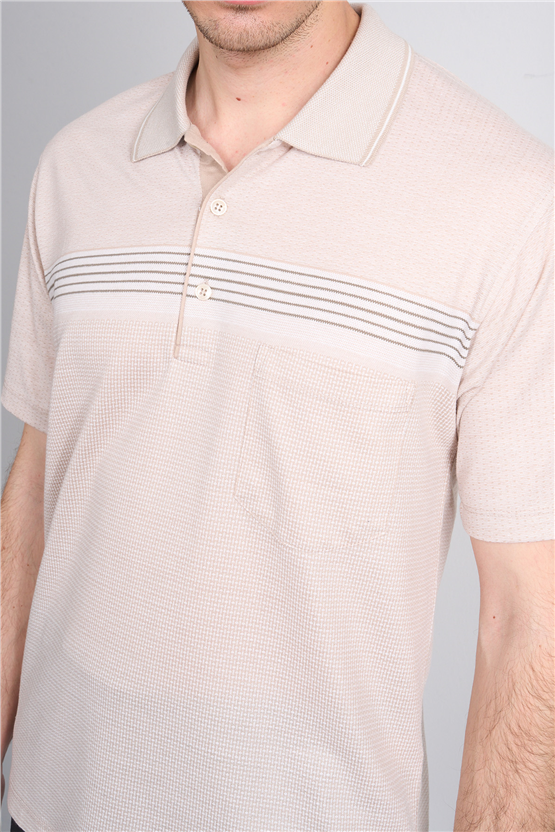 Çetinkaya Mentality 4712 Polo Yaka Regular Ringel Jakar T-shirt Bej