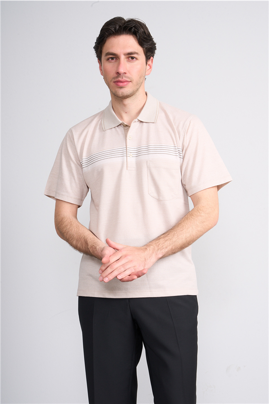 Çetinkaya Mentality 4712 Polo Yaka Regular Ringel Jakar T-shirt Bej