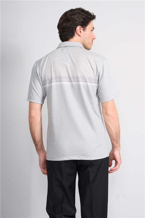 Çetinkaya Mentality 4712 Polo Yaka Regular Ringel Jakar T-shirt Gri